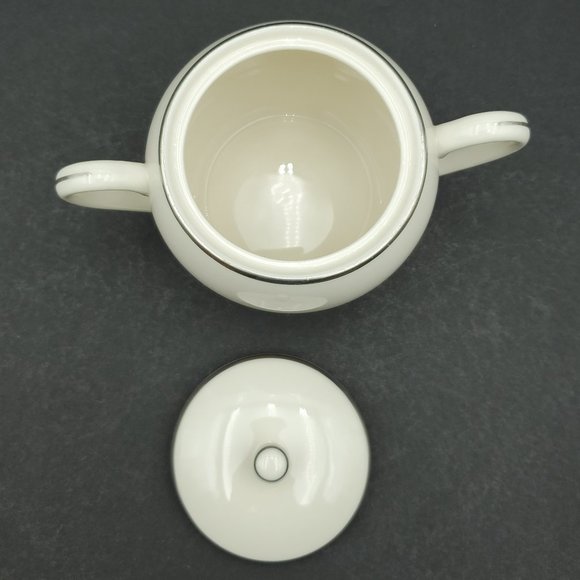 Pickard China Pristine Creamer & Sugar Bowl with Lid Ivory with Platinum Trim - Picture 6 of 10
